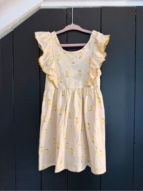 Girls Cream Lemon Ruffle Sundress